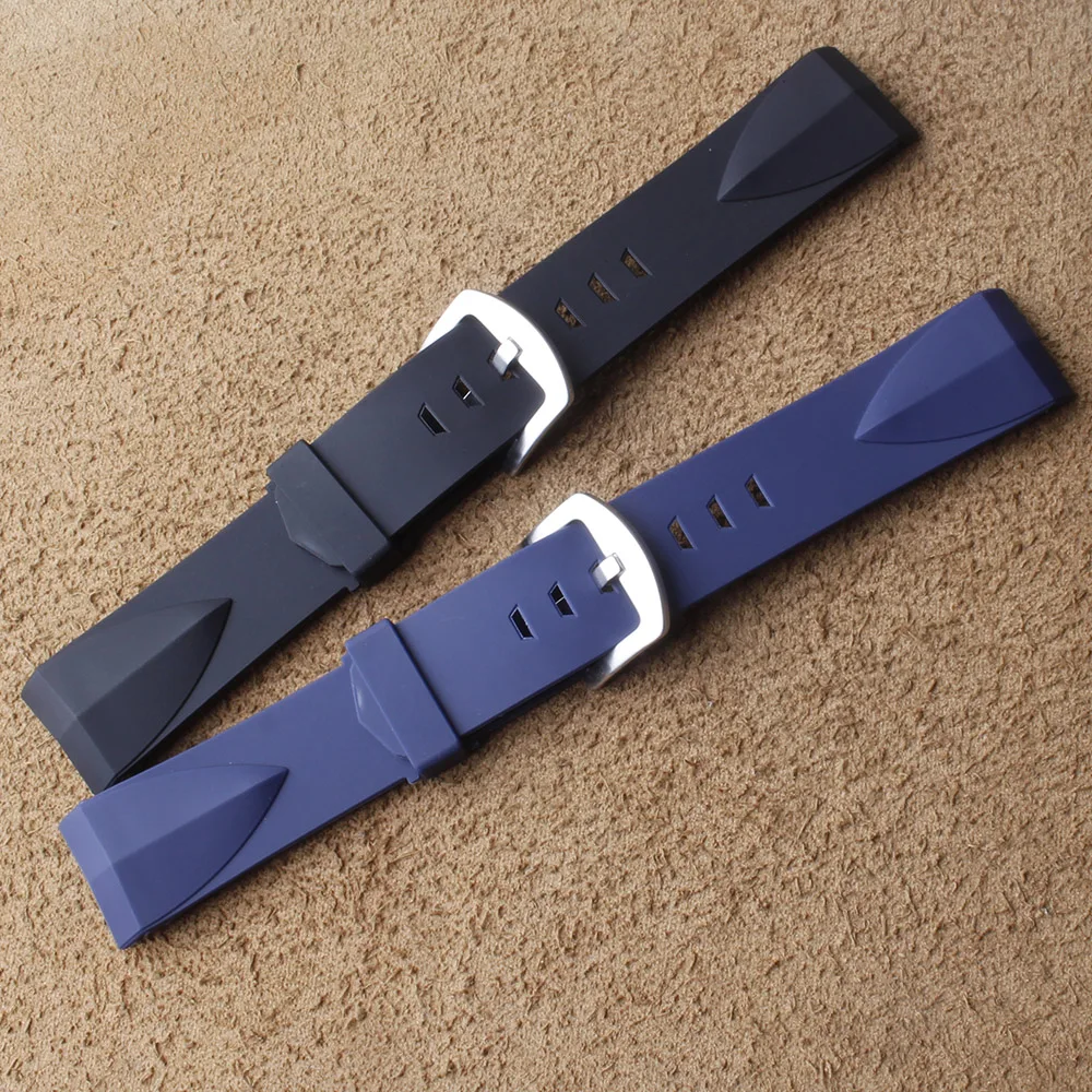أربطة ساعات من المطاط السيليكوني لكأس كوروم أدميرال منحني نهاية حزام معصمه سوار بدون مشبك 22 مللي متر 24 مللي متر أسود أزرق