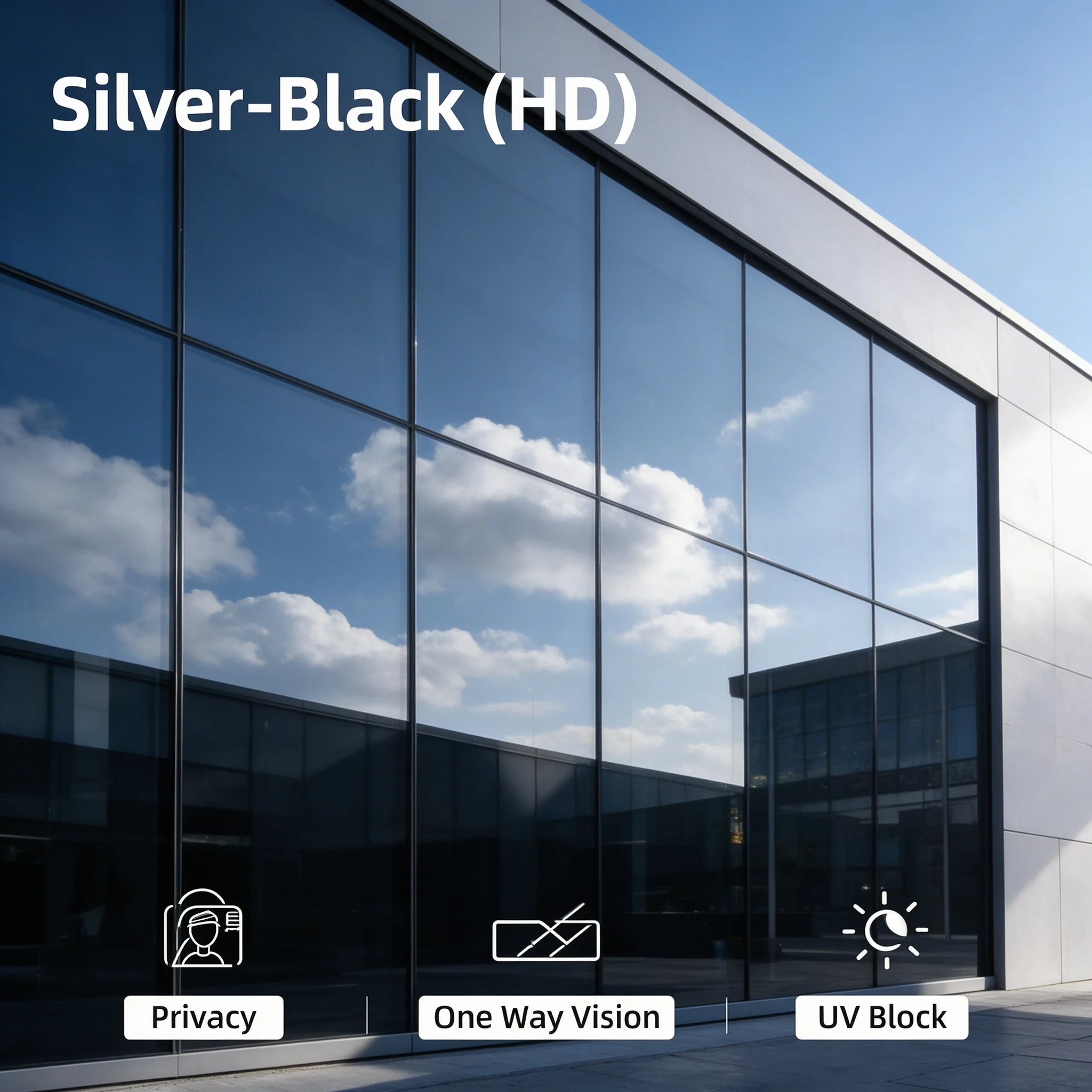 Silver Black HD Privacy Glass Tint Roll PET Material One Way Vision Anti UV Heat Blocking For Residential Office Vehicle Windows