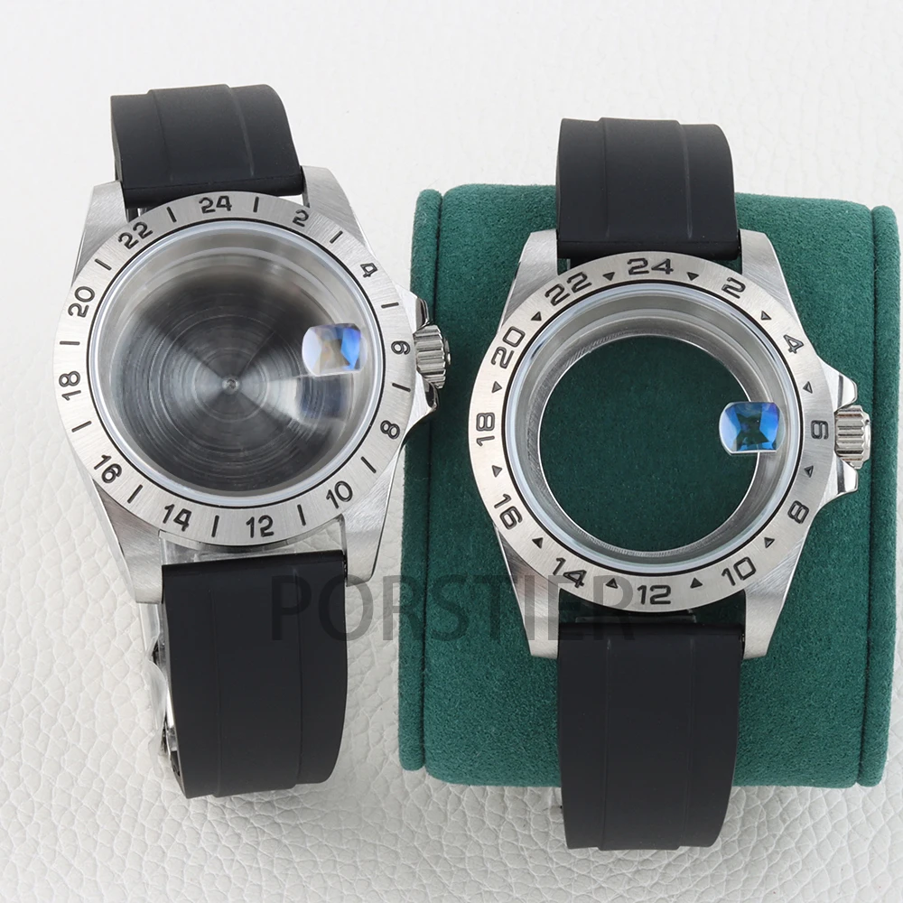 39mm NH35 Watch Case GMT Solid Steel Bezel Sapphire Glass for Explorer NH34 Nh35 NH36 NH38 Movement 28.5mm Dial Rubber Bracelet