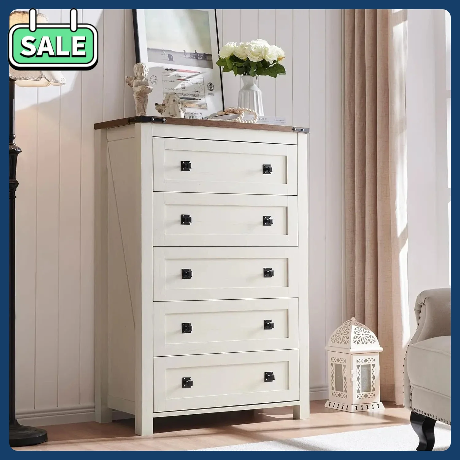 [Free Shipping!Hot Deal!]Rustic Tall Wood Farmhouse 5 Drawers Dresser Chests Bedroom Dressers Organizer