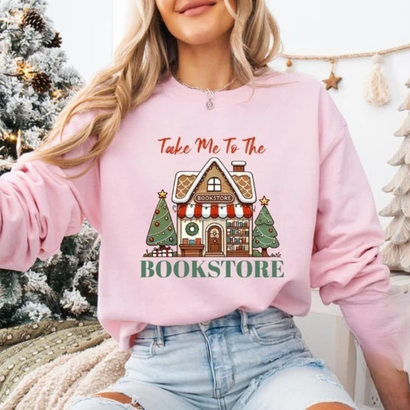 Take Me To The Bookstore Sweatshirt Bookclub Christmas Lover Gift for Book Lover Gift Pattern Print Autumn and Winter Pullover