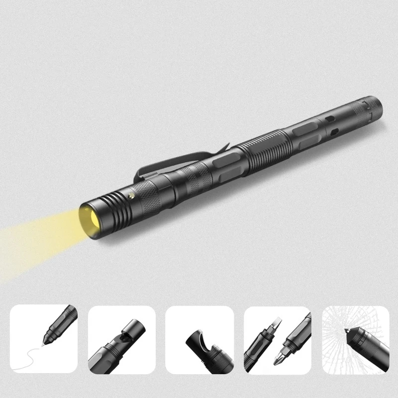 

Self-Defense Multi-Function Pen Portable Tactical Titanium EDC Pen Flashlight Bottle Opener Emergency Glass Breaker Outdoor Tool