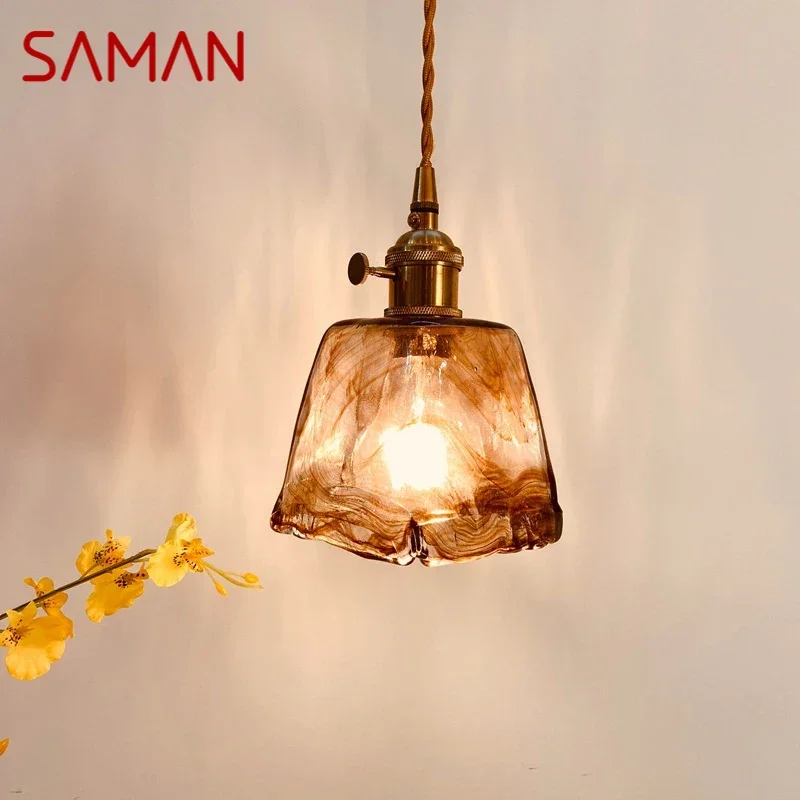 

SAMAN Nordic Brass Pendent lamp Modern Bedroom Bedside lamp Art Glass LED Restaurant Bar Aisle Chandelier