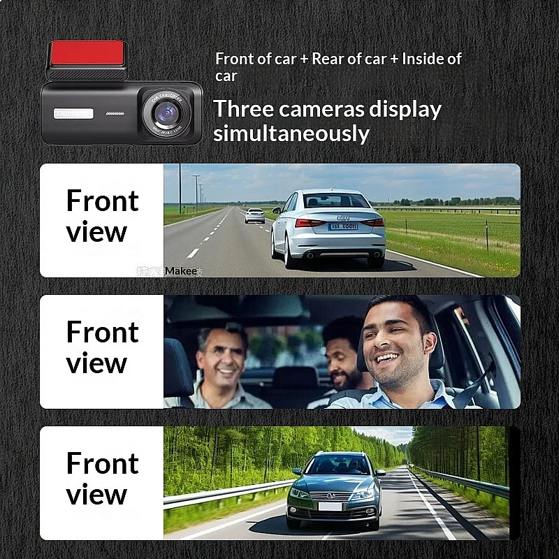 HD Triple Lens Dash Cam 3 Channel Front Rear Inside Car Camera Recorder view 4