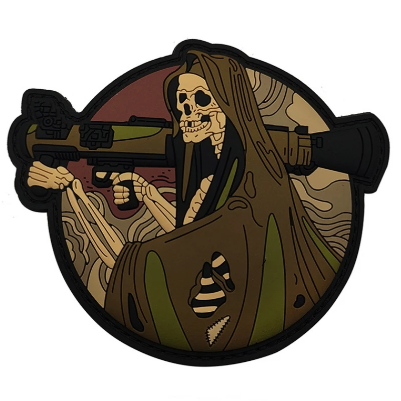 Death Grip PVC Soft Rubber Badge Bone Spear Skull Military Morale PVC Hook and Loop Patches Tactical Backpack Decoration Sticker