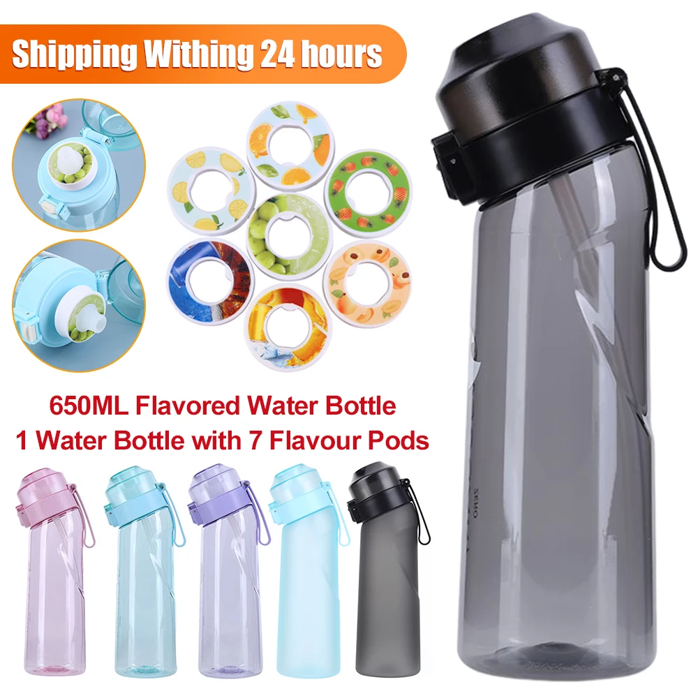 Flavored Water Bottle with 7 Flavour Pods Air Water Up Bottle Frosted 650ml Air Starter Up Set Water Cup for Camping Fishing