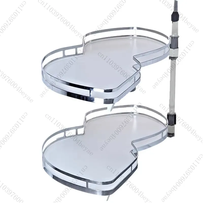 Double Layer Kitchen Cabinet Corner Basket Rotary Corner Turntable Cabinet Storage Organizer for Kitchen Corner Space Saving