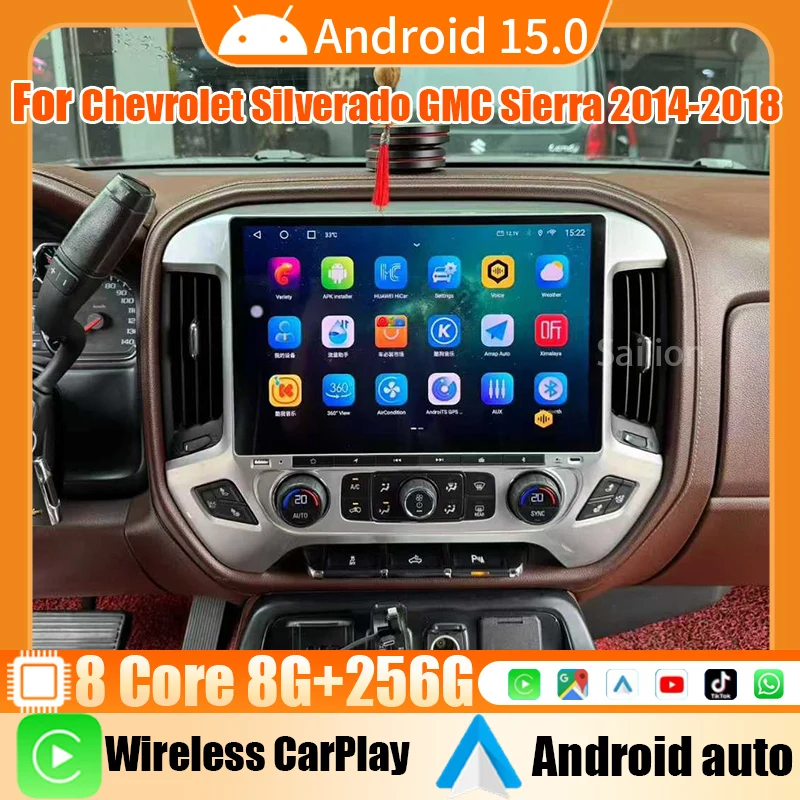 

Android15 Carplay For Chevrolet Silverado GMC Sierra 2014-2018 Car Sreen GPS Navigator with Bright, Crisp High-Resolution Maps