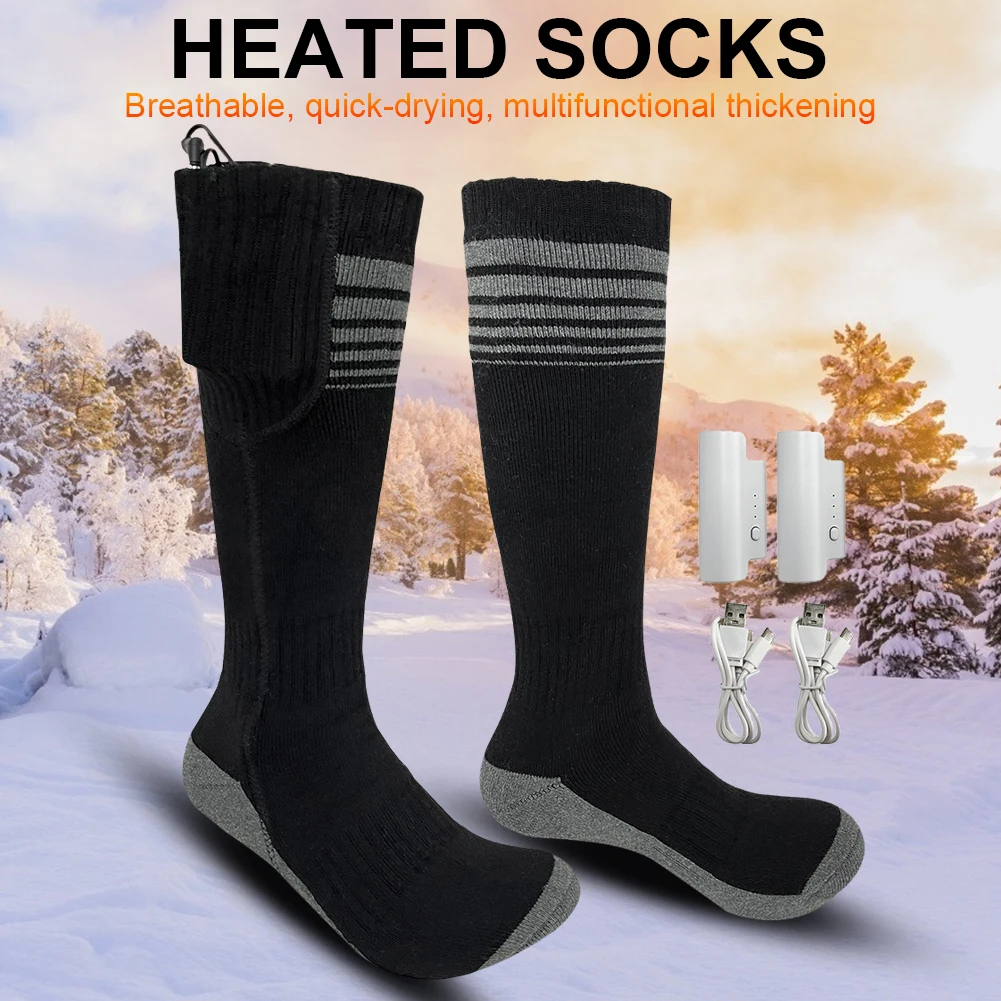 Winter Heating Socks With Battery Box Rechargeable Anti-Cold Unisex Thermal Heated Foot Warmer Outdoor Camping Ski Sports Winter