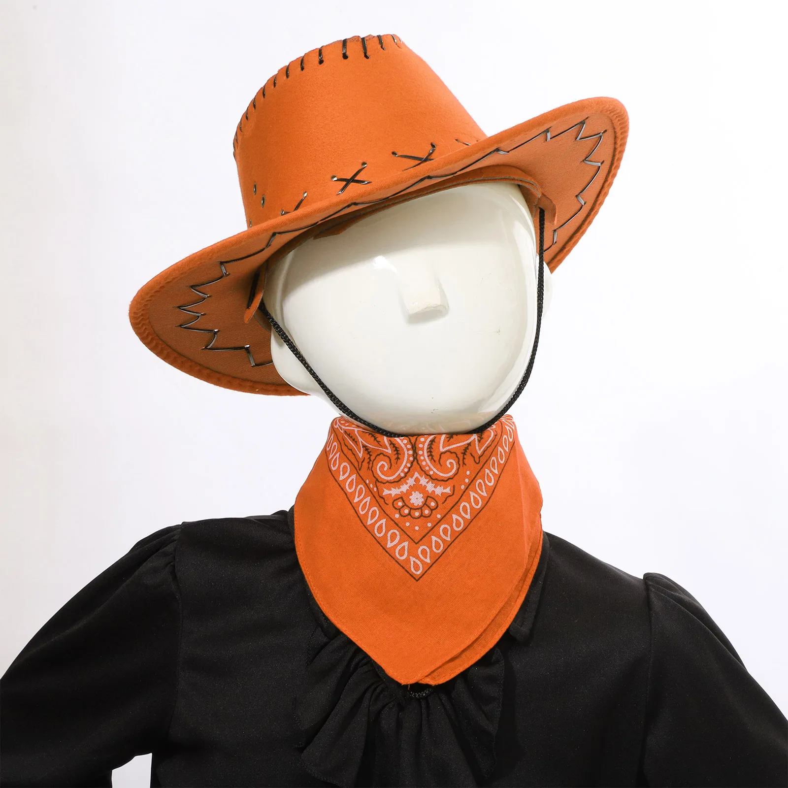 2 pezzi ragazzi ragazze Western Cowboy Cowgirl Costume feltro cappello con coulisse con Bandana Set per Halloween Cosplay Carnival Dress Up