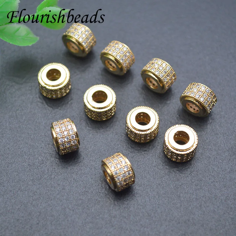 

6x9mm High Quality Paved CZ Beads Big Hole Metal Round Loose Beads for Jewelry Making DIY Accessories 30pcs/lot