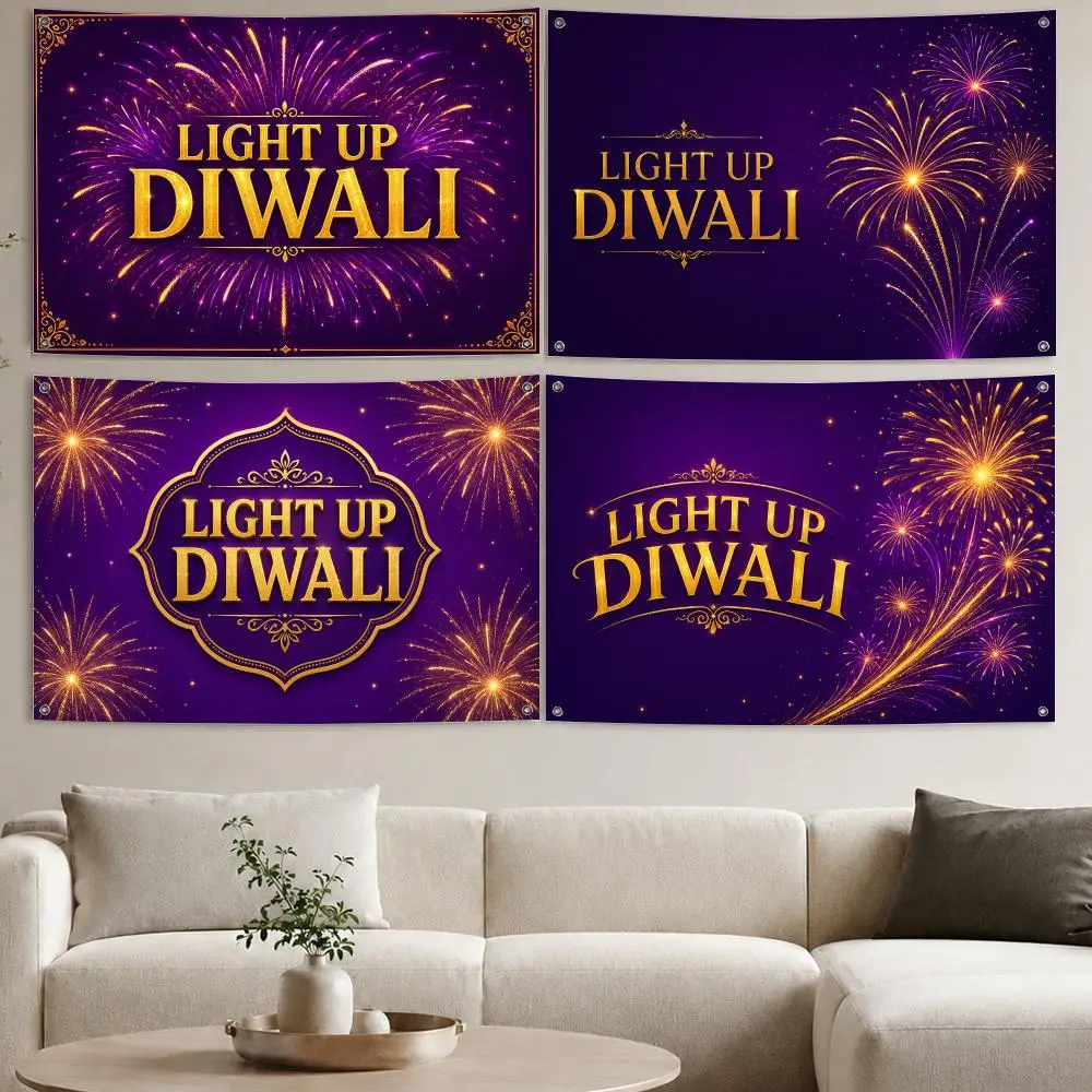 Light Up Diwali Banner Flags Aesthetic Wall Tapestry Printed Wall Hanging Living Room Party Outdoor Decor