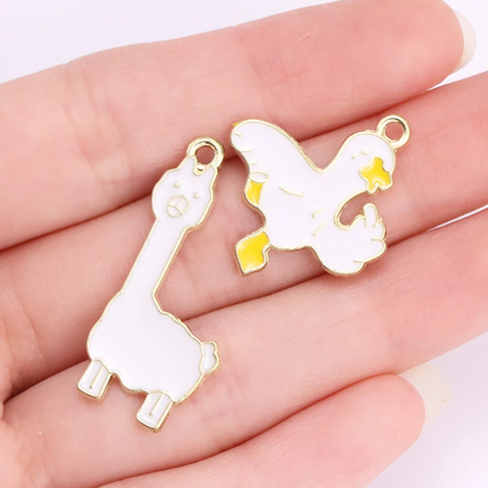 Mixed 15Pcs Cute Animal Enamel Giraffe Alpaca Charms Pendants for Earrings Necklace DIY Jewelry Making Accessories Wholesale