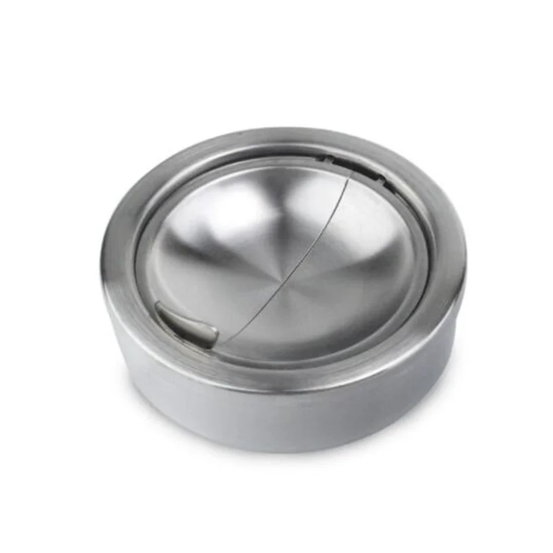 1pc Cigarette Lidded Ashtray Stainless Steel Silver Windproof Ashtray with Lid Round Shape Smoking Ash Tray