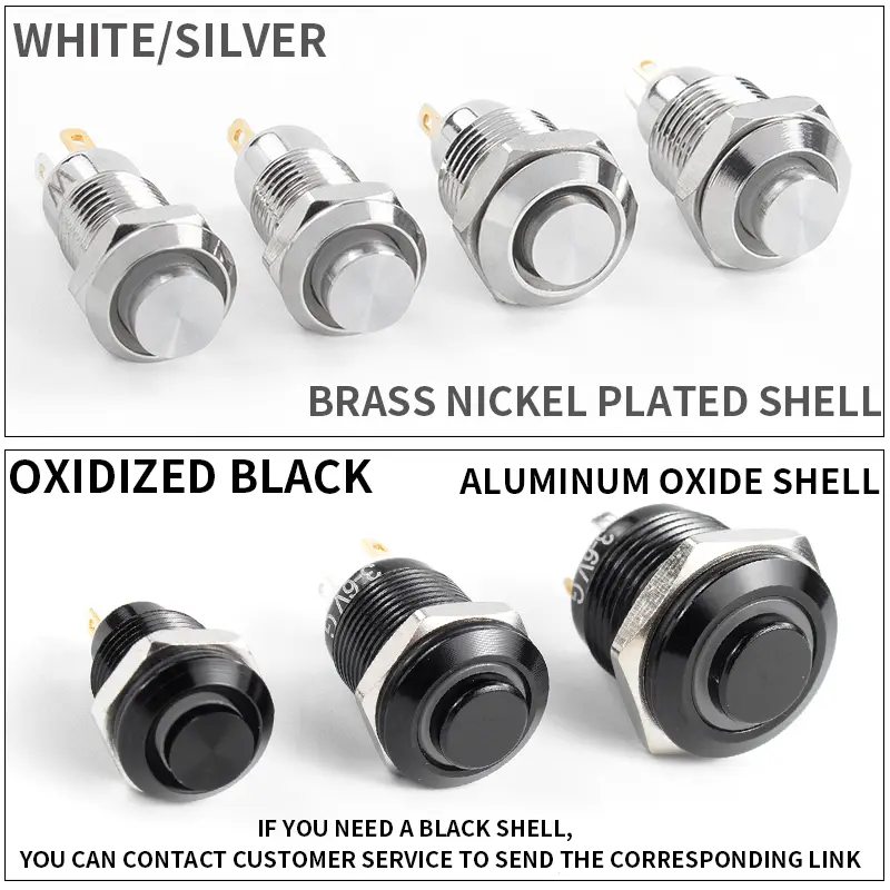 1NO High head Waterproof Metal Push Button Switch LED Light Self-locking/reset 3/6/12/24/220V 8/10/12/16mm Brass nickel plating - Image 4