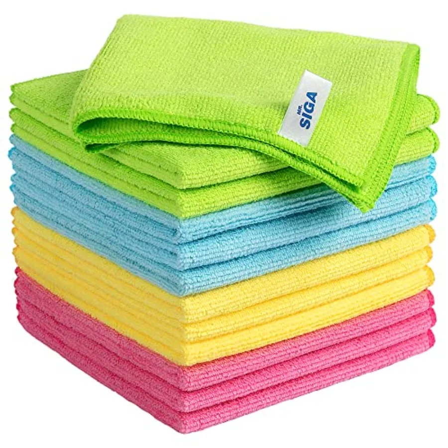 MR.SIGA Microfiber Cleaning Cloths, Streak Free Microfiber Towels, 12 Pack Ultra absorbent and high density, reusable cleaning