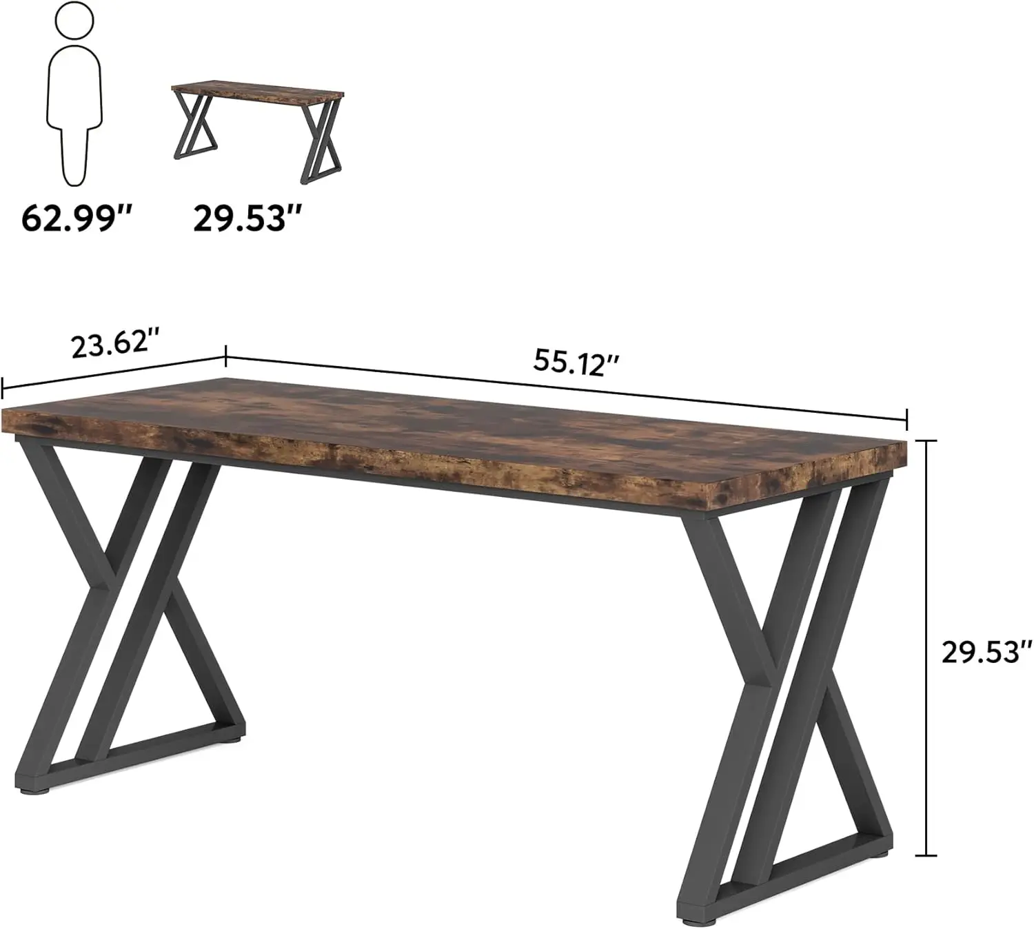 Tribesigns Writing Computer 55 Inch Heavy Duty Study Desk with Z-Shaped Metal Leg Modern Simple Home Office Rustic Brown