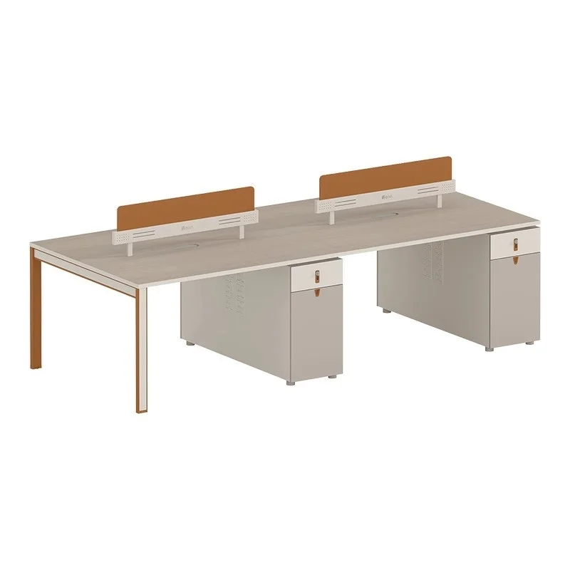 Desks, Staff Desks,Modern 4 Person Office Workstation Set, Modular Staff Desk With Privacy Screen And Integrated Storage Cabinet