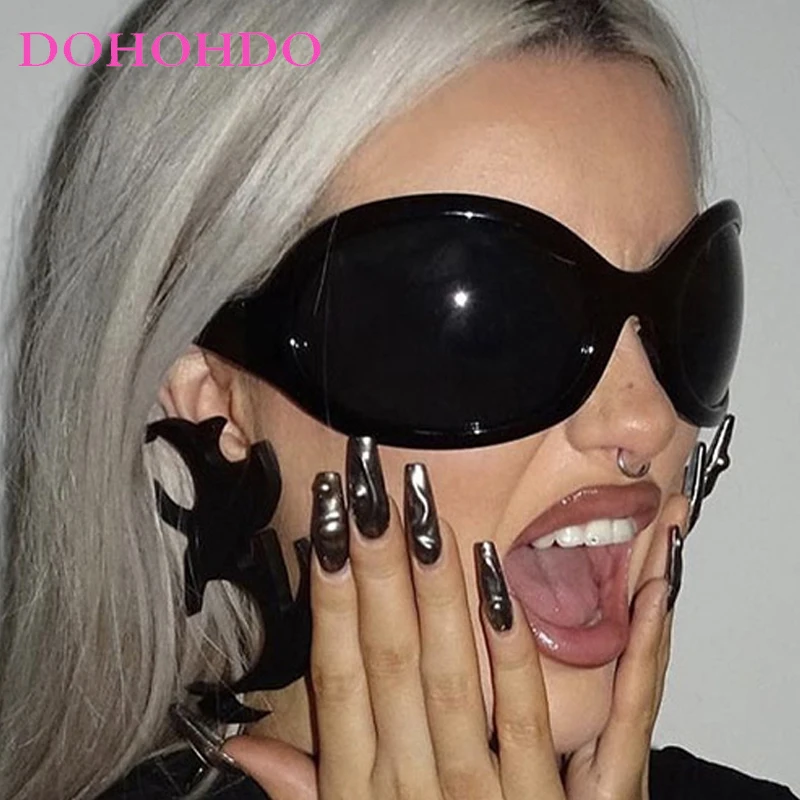 Oversized Oval Y2K Punk Sunglasses Women Men Trendy Designer Sun Glasses Outdoor Sports Cycling Hiking Windproof Goggles UV400