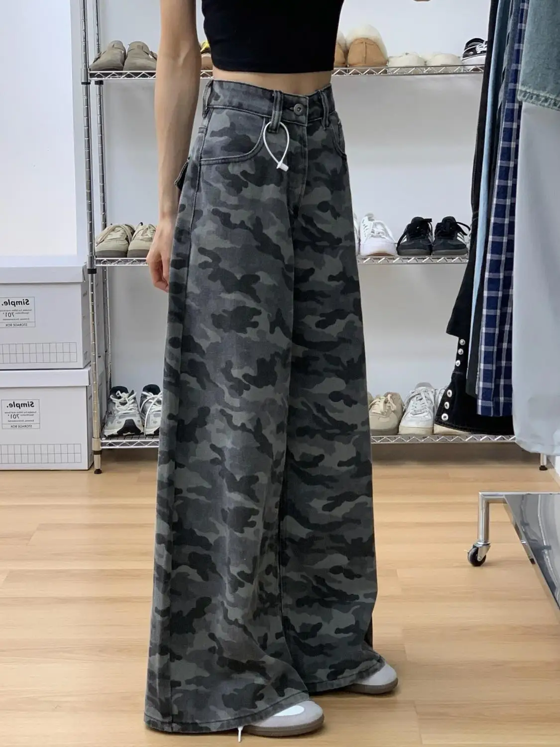 American Retro High Street Casual Overalls Camouflage Loose Wide Leg Pants For Women Y2k Hip-hop Cargo Grunge Baggy Trousers