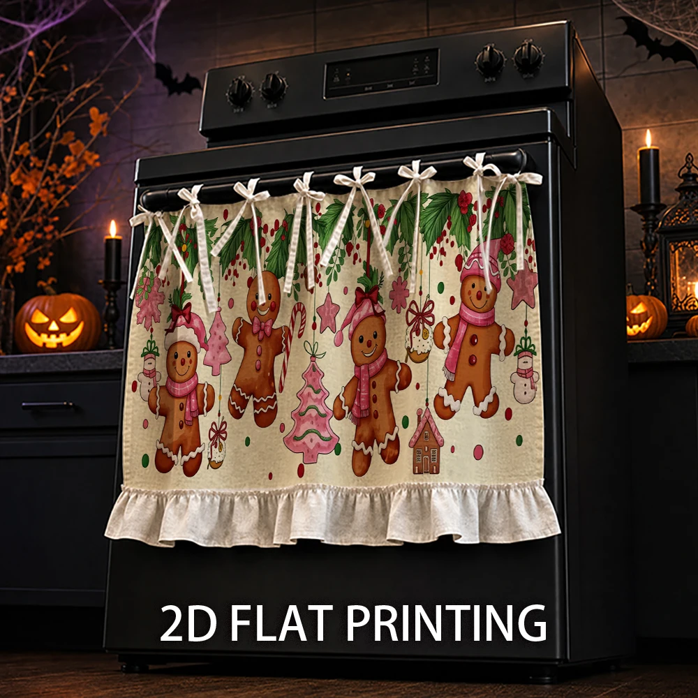 1PC Christmas Kitchen Curtain-Cabinet Curtain-Apron. Cute gingerbread man and holiday ornament prints. Can be used as a stove cu