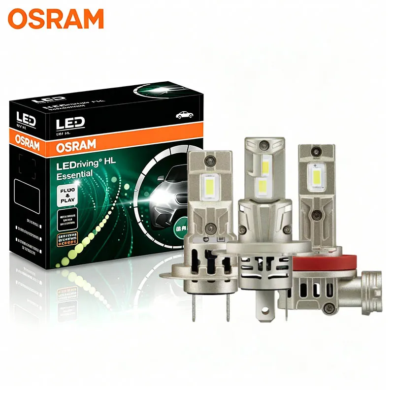 OSRAM Essential H7 H8 H9 H10 H11 H16 H18 9005 9006 9011 9012 Auto LED Headlight Bulbs, Bright White Easy Installation (1 Pair)