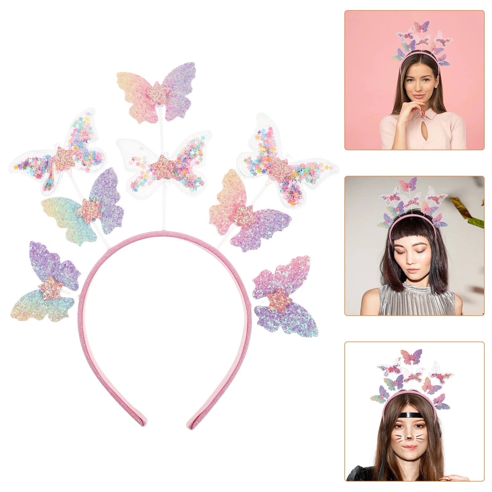 

Gradient Glitter Butterfly Headband Cute Sparkly Hair Band for Birthday Festival Party Butterfly Hair Ornament