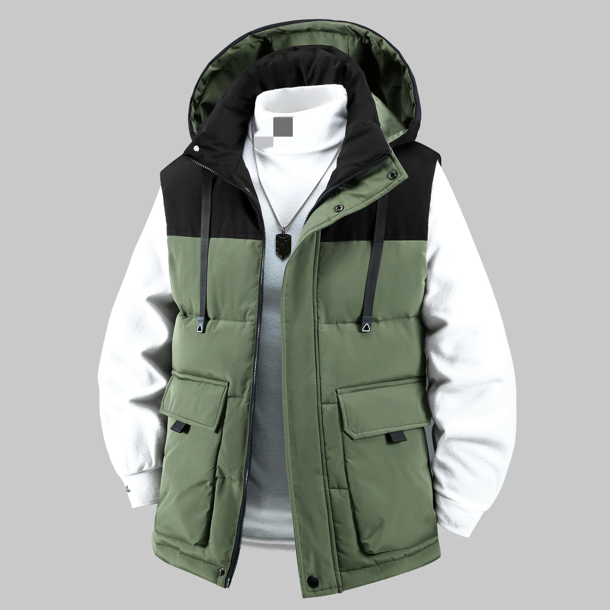 

Autumn and winter thick warm vest with contrasting color design, thick sleeveless jacket