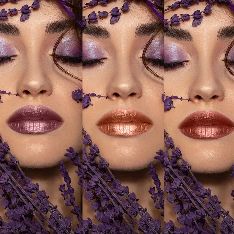 مجموعة أحمر الشفاه الوردي المعدني مكونة من 3 قطع ملمس كريمي مريح ناعم ولا ملمس محبب نباتي وخالي من الغلوتين مكياج الشفاه بتغطية كاملة