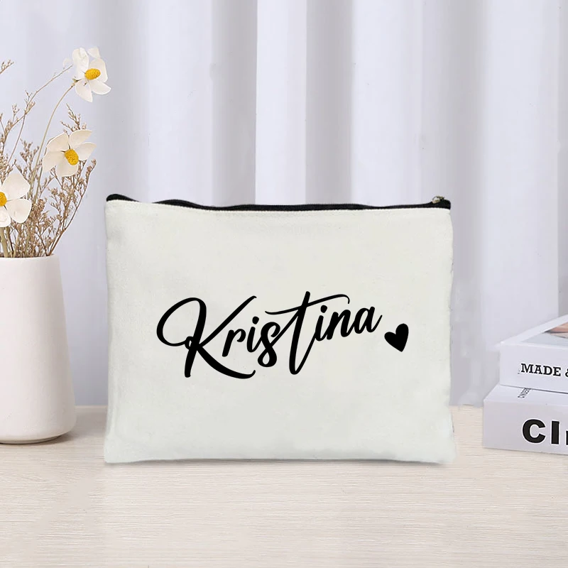 2024 New Name Cosmetic Organizer Custom Wedding Gift Bridesmaid Handbag Canvas Travel Toilet Pouch for Women Make up Bags Purse