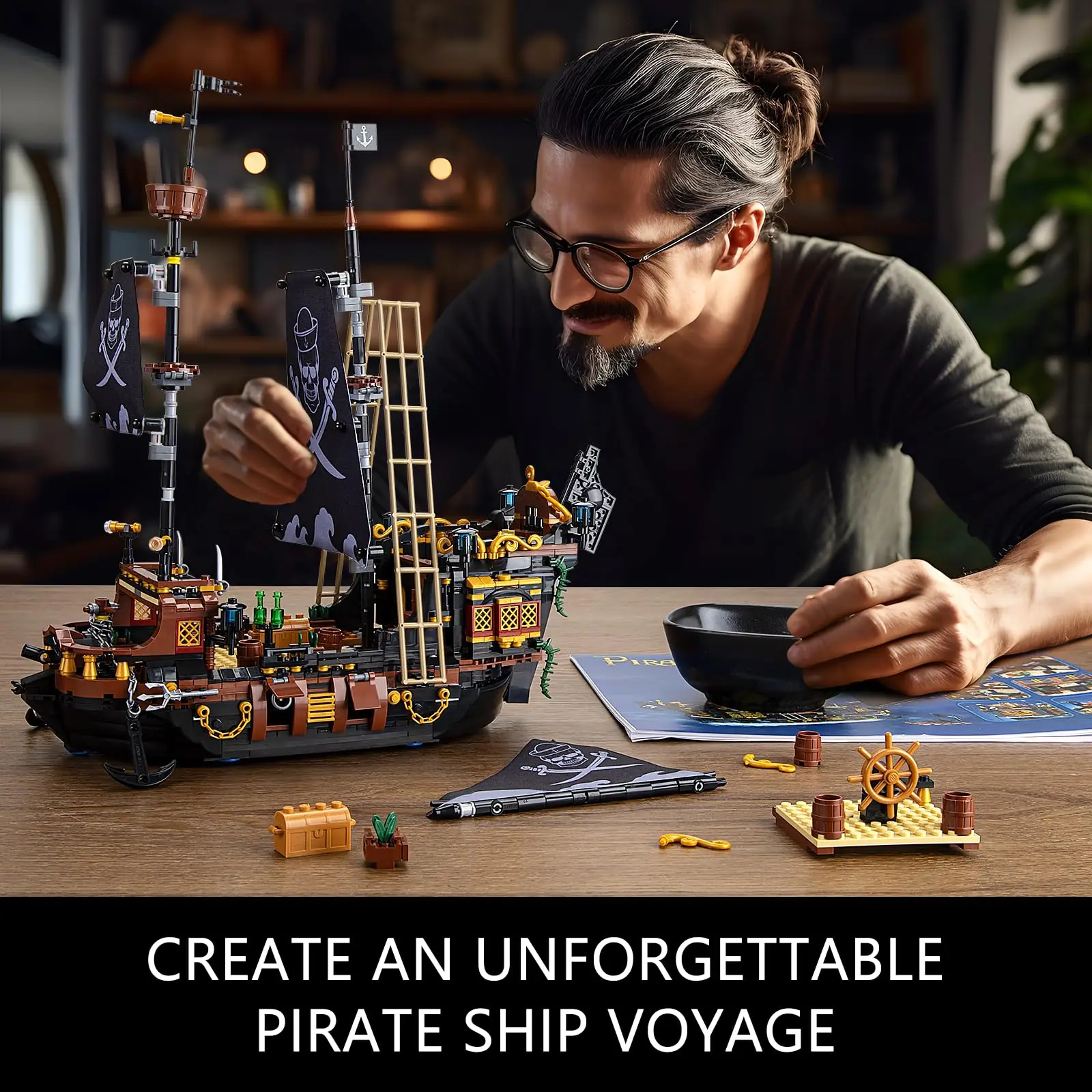 Black Pirates Ship DIY Adventure Pearl Boat Island Storm Vessel Flagship Movies Mini Bricks Building Blocks Model Toy Kids Gifts