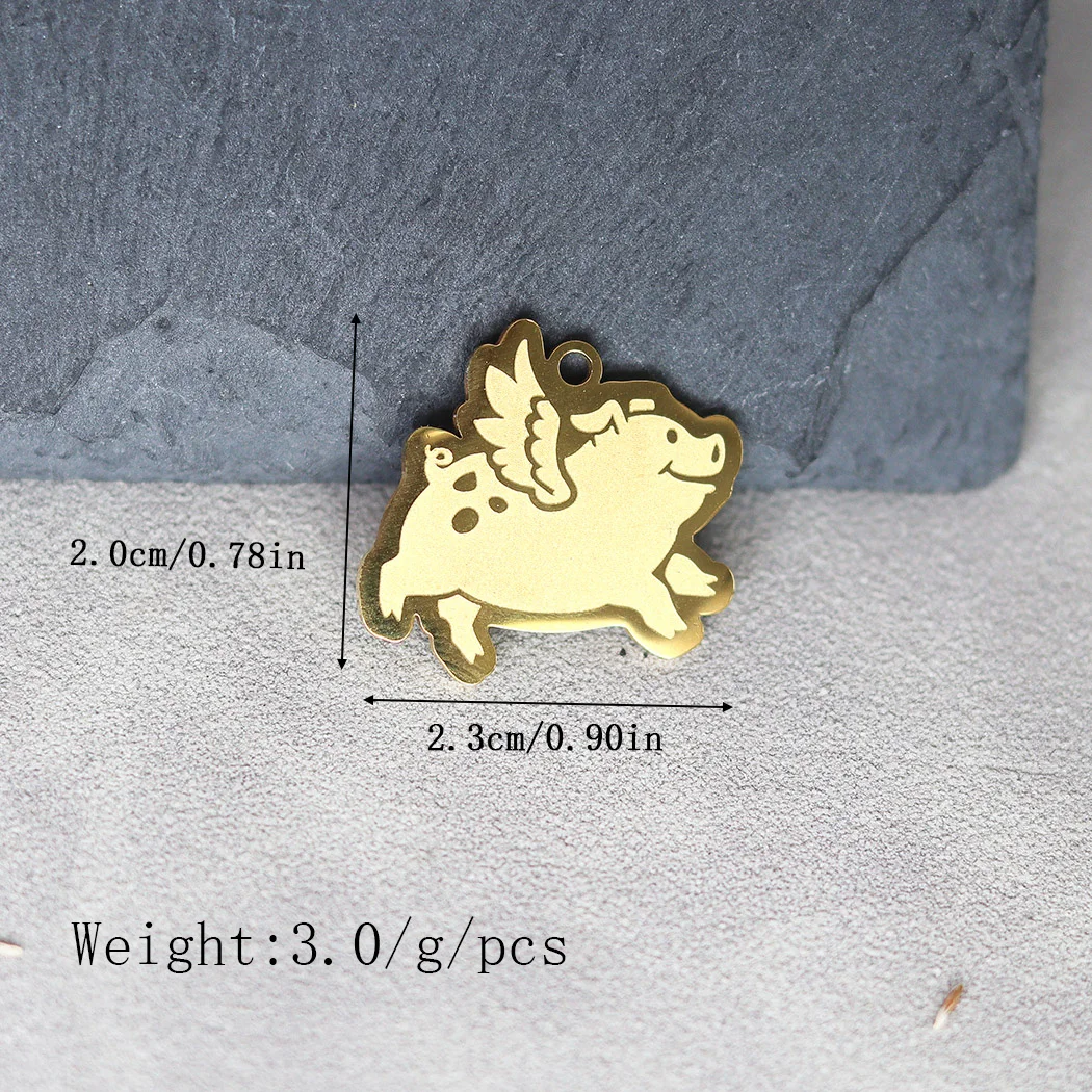 2pcs Stainless Steel Flying Pig With Wings Rubber Charms Fashion Cute Animal Pendant Necklace For DIY Jewelry Making