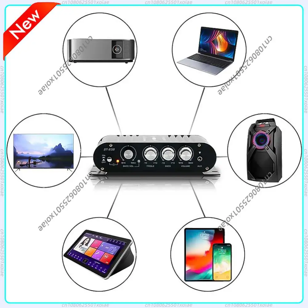

ST-838 HiFi 2.1-канальный стереоусилитель звука с регулировкой басов и высоких частот, 80 Вт*2, усилитель для сабвуфера, черный, для автомобиля и дома