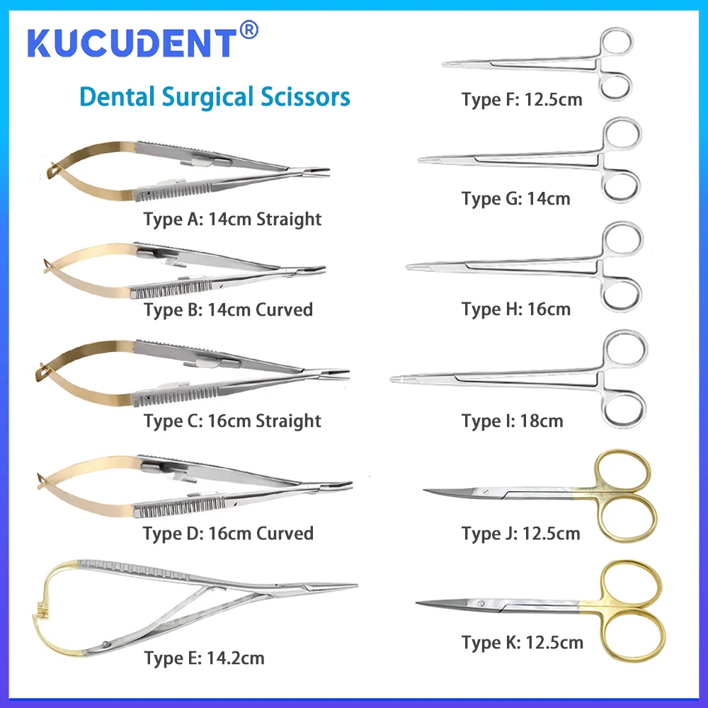 KUCUDENT Dental Needle Holder Tweezers Stainless Steel Surgical Tools Scissors Pliers Forceps Straight/Curved Tip Dentistry Lab