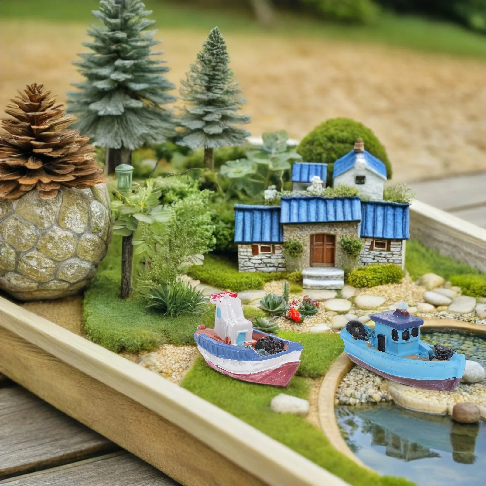 

8Pcs Mini Beach Decor Kit for Yacht Theme Ornament Set Micro Landscape Sandbox Decoration House Garden Accents