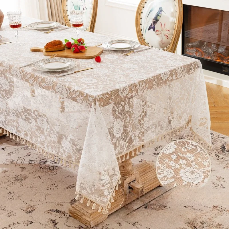 Luxury French Rose Lace Tablecloth Rectangular Dining Table Cloth Anti Slip Waterproof Oil Decor Cover Cloth Wedding Supplies