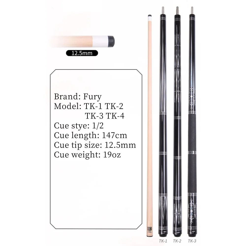 FURY 58" Tank HT2 Shaft Billiard Pool Cue Stick 12.5mm + Extender - Image 2