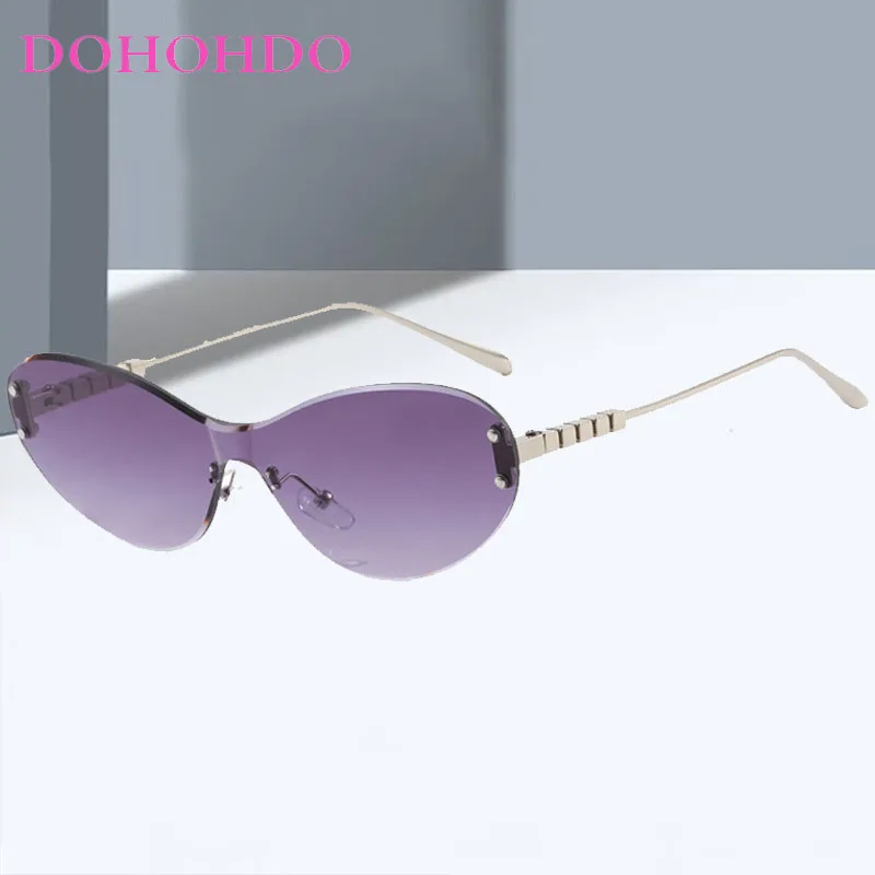 

New Luxury Punk Rivets Oval Rimless Sunglasses Women Designer Brand Trending Metal Leg Men Sunglass Travel Shades Lentes UV400