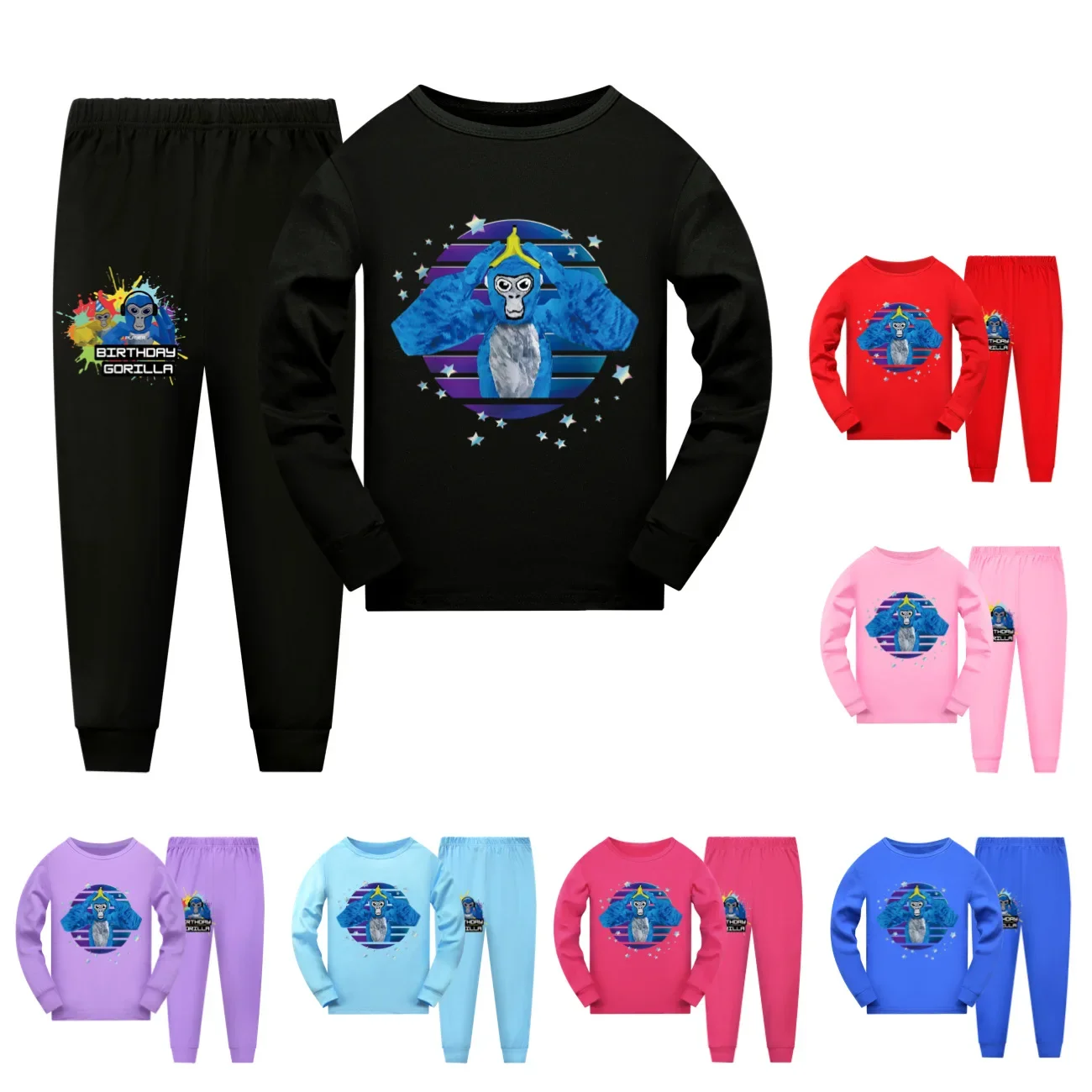 Video Game Gorilla Tag Clothes Kids Cartoon Monkey Pyjamas Toddler Girls Long Sleeve Tops+pants 2pcs Sets Boys Leisure Sleepwear