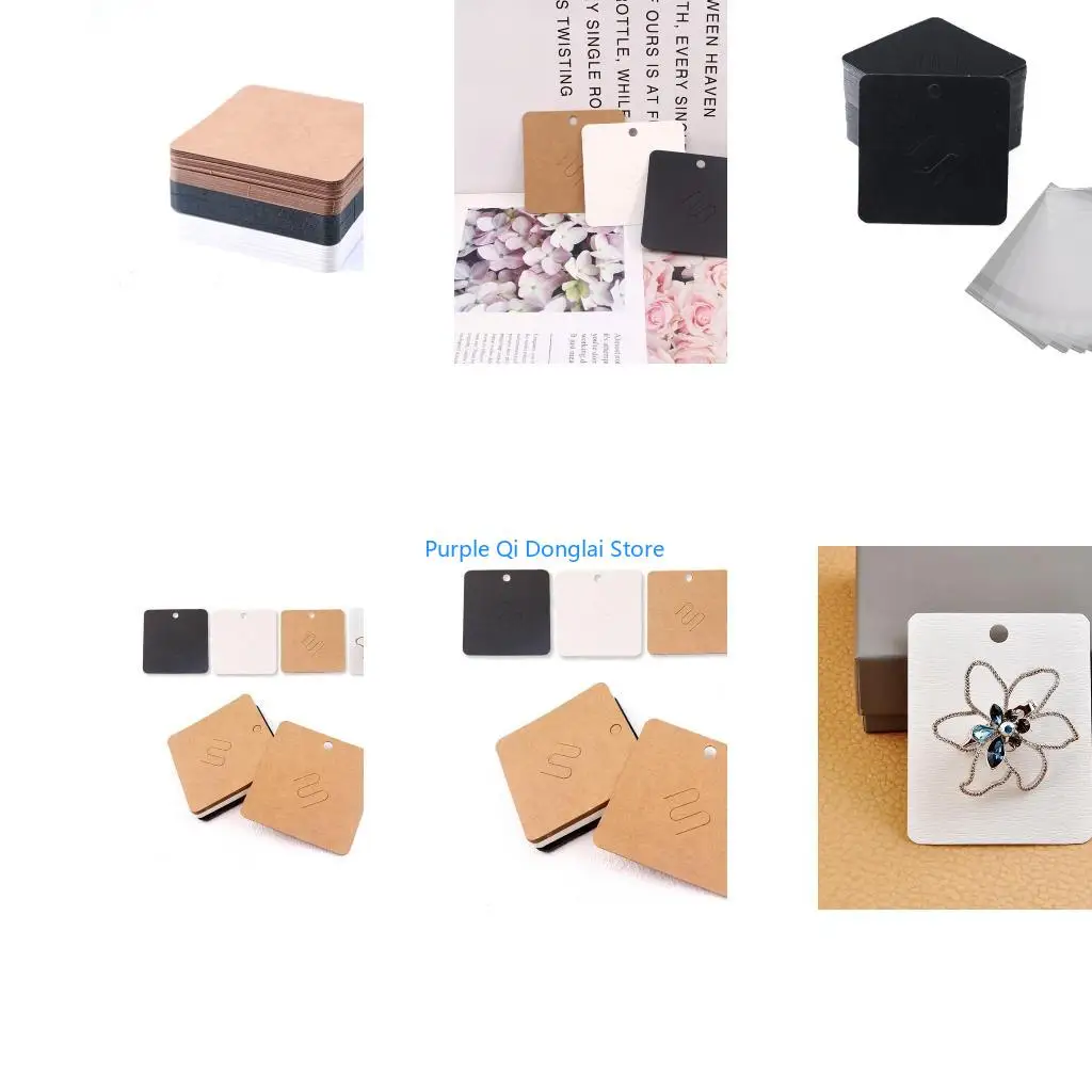 L21E 100x/lot Square Kraft Paper Display Cards Price-Label-Tag Jewelry Cards Holder