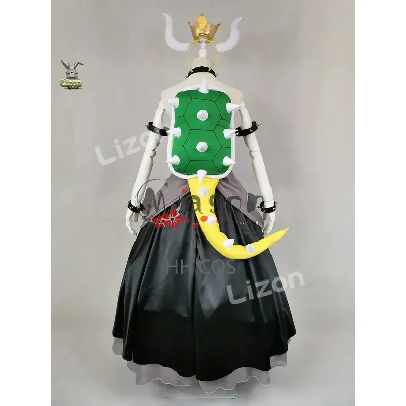 Bowsette Princess Bowser Peach Saber Lily Cosplay Costume Dress Set with Horn and Turtle Shell Halloween Costumes for Women