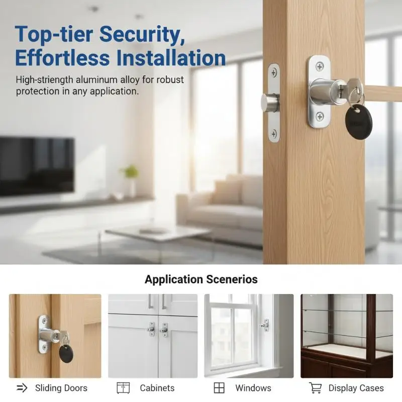 »Press Type Sliding Door Lock Zinc Alloy Plunger Lock For Cabinet Drawer And Wardrobe Security