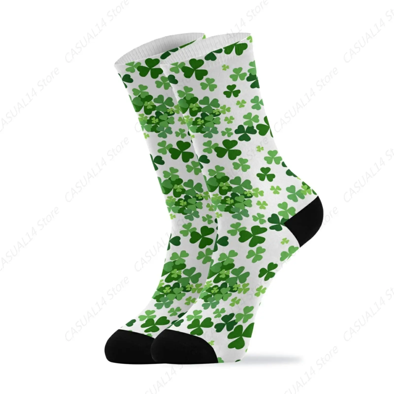 St Patrick's Day Seamless Shamrock Clover Green Lucky Leaves Unisex Long Casual Socks Athletic Crew Socks for Women Men