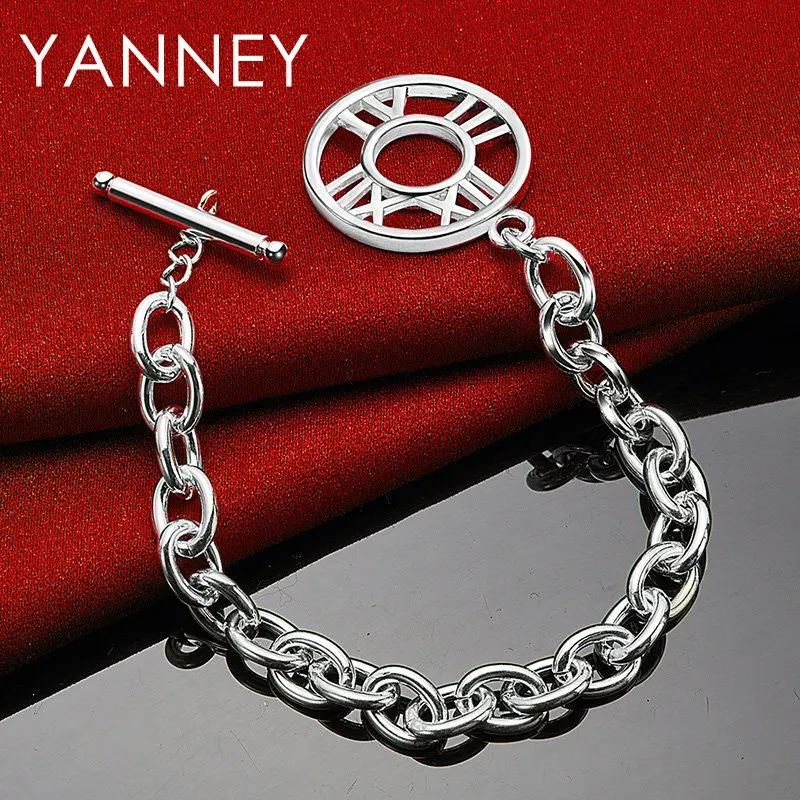 Luxury 925 Sterling Silver 8 Inches Fine Round Roman Numerals Bracelet Women Charm Wedding Engagement Party Hip Hop Jewelry