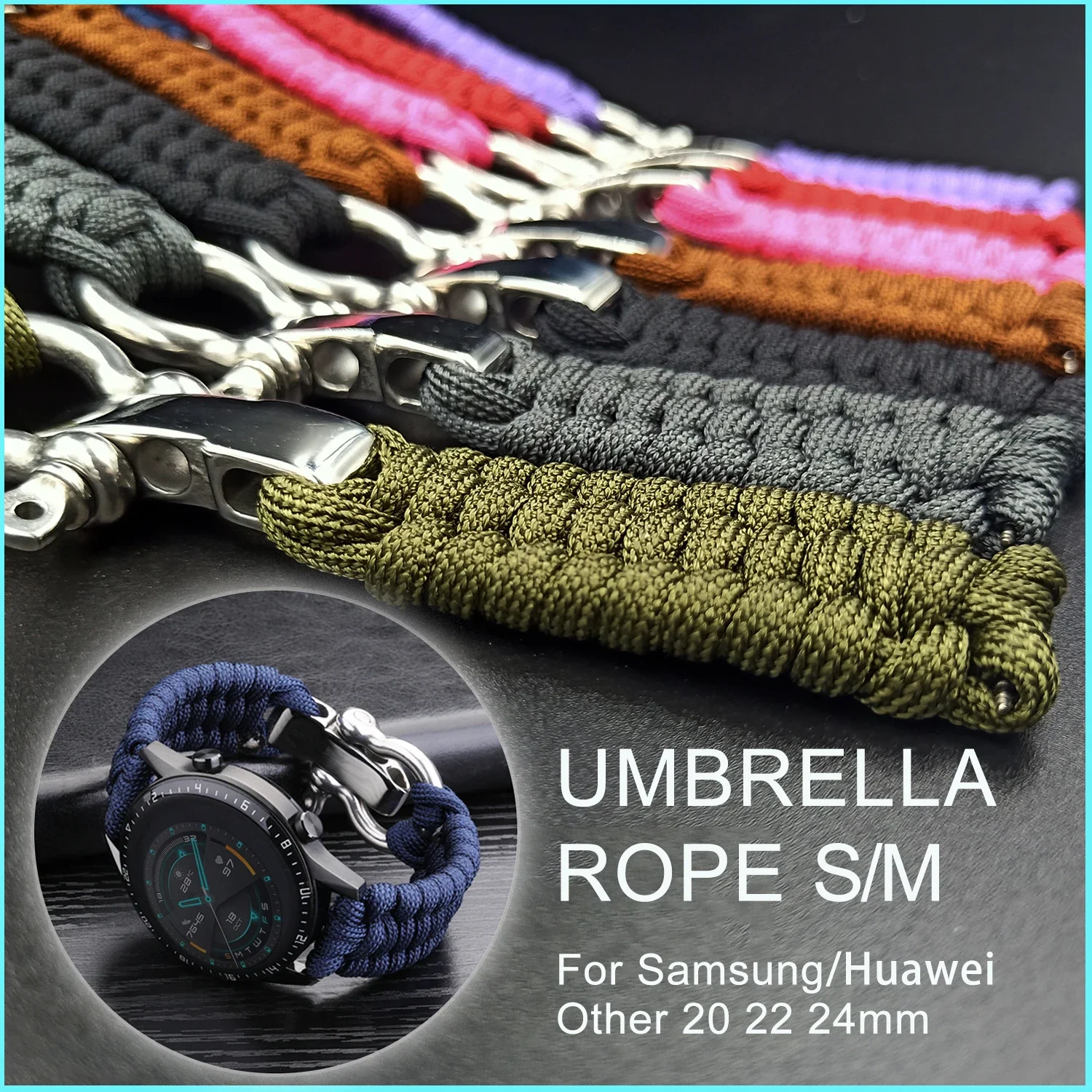 Umbrella Rope Braided Strap for Huawei Watch GT2 42mm 46mm Sport Bracelet for Samsung Galaxy Watch 3 41 45mm S/M Nylon Watchband