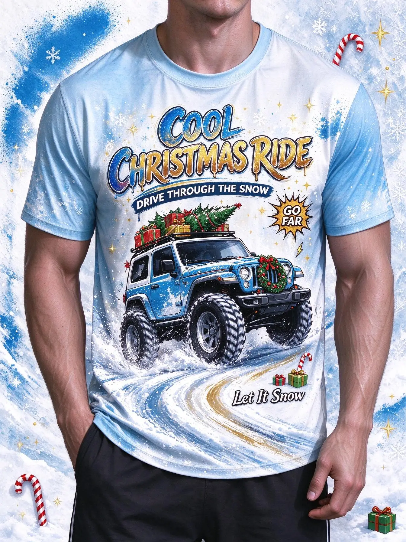 Men T-shirt Merry Monster Xmas Truck Bear Print Short Sleeve Tee Christmas O Neck Tops