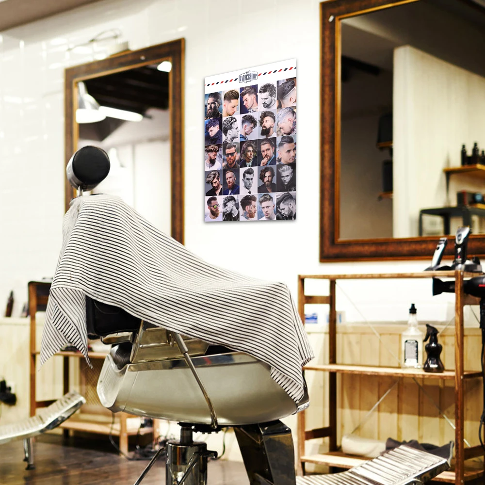 Poster Vintage potongan rambut mencukur jenggot Poster seni cetak kanvas lukisan dinding gambar rambut dekorasi Salon alat penata