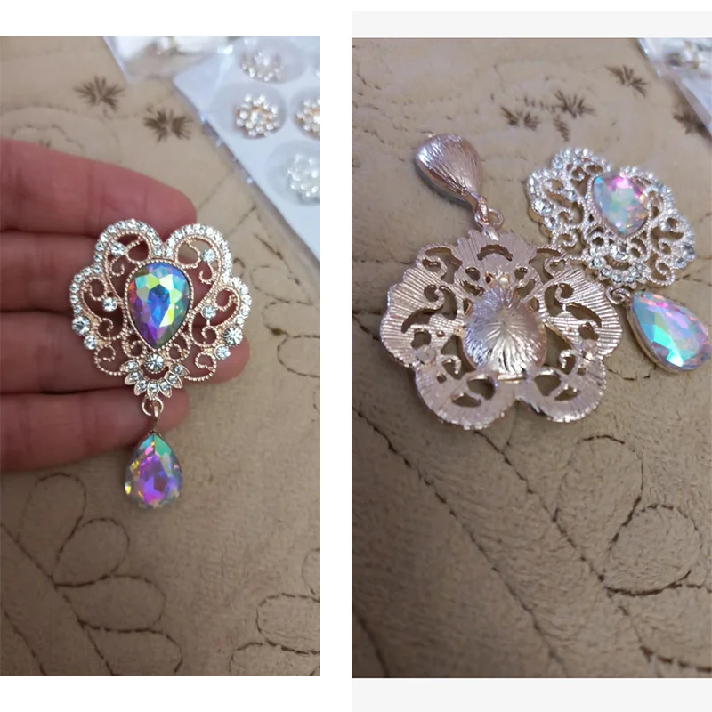 10 boutons strass en or Rose, 28x48MM, 10 pièces, décoration de verre à vin de mariage, broche en métal pour vêtements, accessoires artisanaux DIY