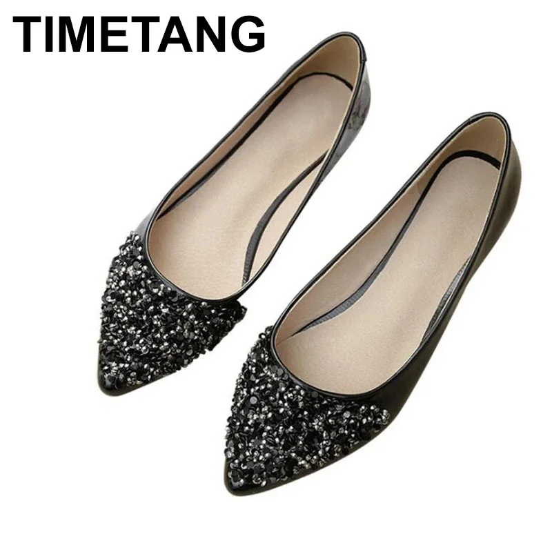 TIMETANGSummer Ladies Flats Shoes Women Shoes Comfortable PointedToe Flat Shoes ShallowMouth Sequin FemaleCasual Woman Boat Shoe