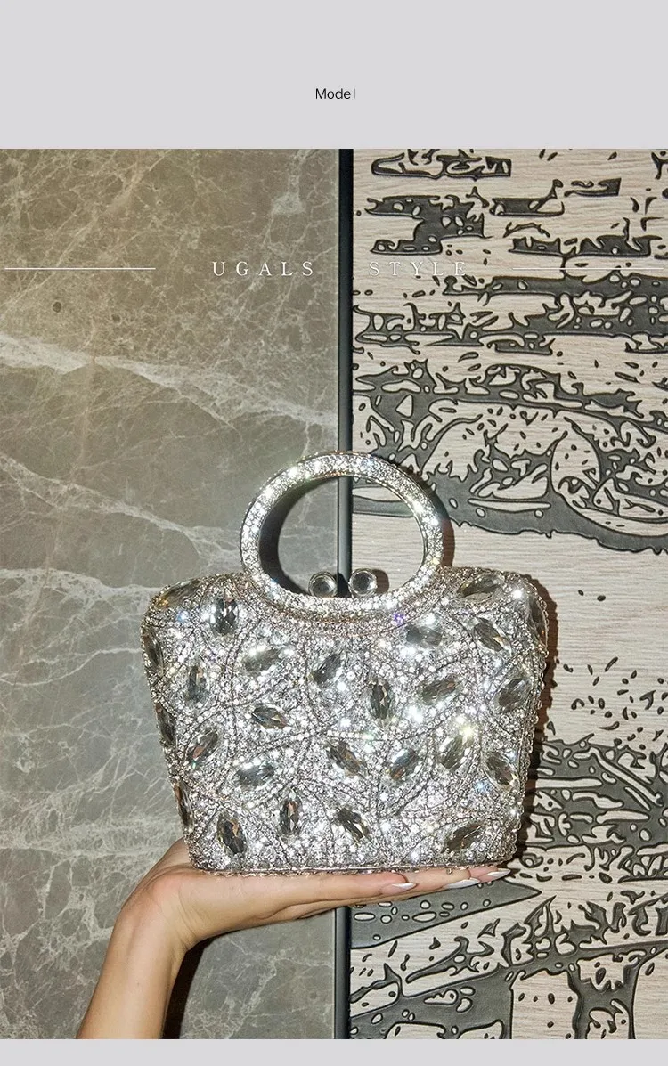 Borsa da banchetto per festa di nozze con pochette con diamanti e strass di cristallo Borsa da sera squisita lucida di lusso Borsa a tracolla da donna